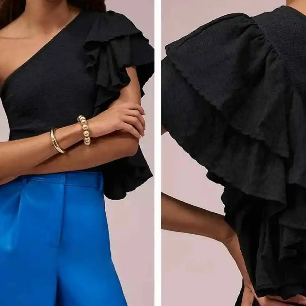 By Anthropologie Ruffle One-Shoulder Top - Picture 3 of 8